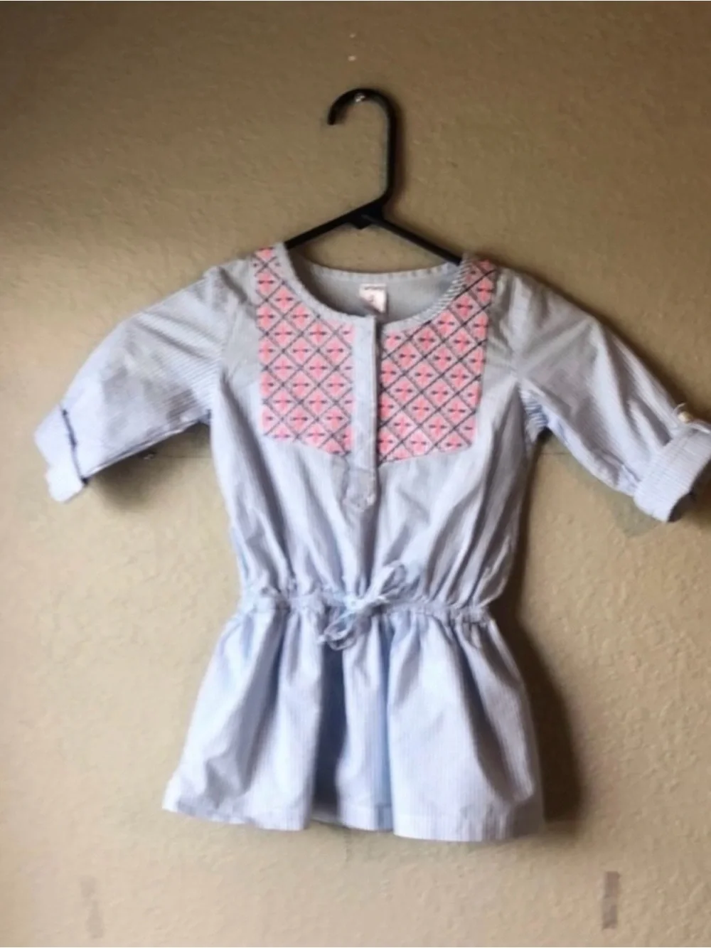 Carter’s Shirt Girls Kids Light Blue Stripe Roll Sleeve Casual Blouse Top Sz 5